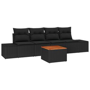 vidaXL Conjunto de sofá de jardín con cojín 5 pcs Negro Poliratán