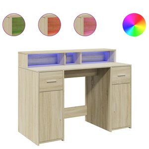 vidaXL Escritorio con LED madera ingenier&iacute;a roble Sonoma 120x55x91 cm