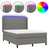 vidaXL Cama box spring colch&oacute;n y luces LED tela gris oscuro 140x190 cm