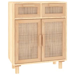 vidaXL Aparador marr&oacute;n madera pino maciza y rat&aacute;n natural 60x30x75 cm