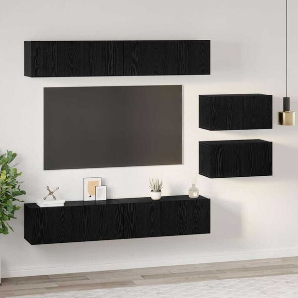 vidaXL Conjunto de mueble de TV 6 pcs Roble Negro Madera de ingeniería