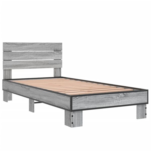 vidaXL Estructura cama madera ingenier&iacute;a metal gris Sonoma 90x190 cm