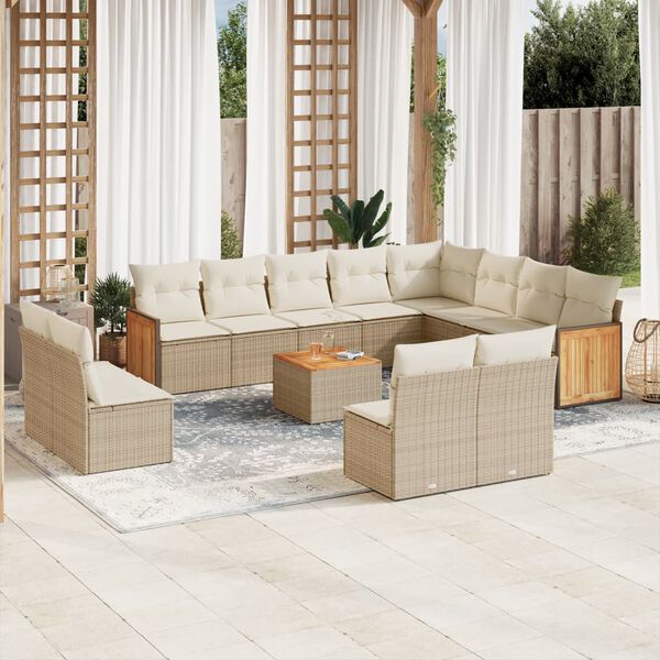 vidaXL Set sof&aacute;s de jard&iacute;n con cojines 13 pzas rat&aacute;n sint&eacute;tico beige