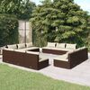 vidaXL Set muebles de jard&iacute;n y cojines 12 pzas rat&aacute;n sint&eacute;tico marr&oacute;n