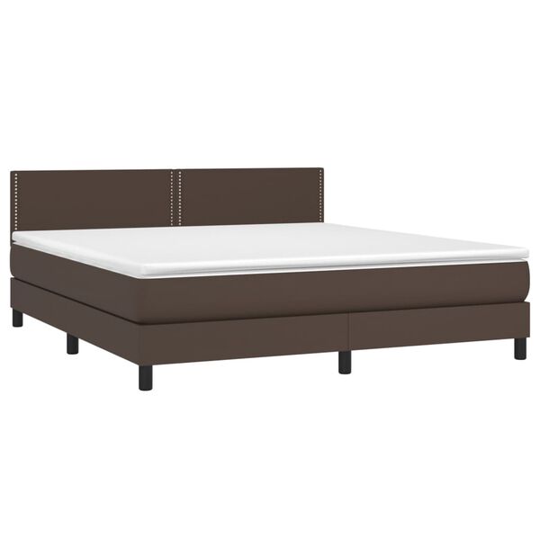 vidaXL Cama box spring colch&oacute;n y LED cuero sint&eacute;tico marr&oacute;n 180x200 cm