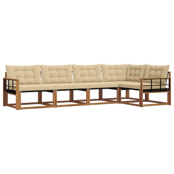vidaXL Conjunto de sof&aacute;s de exterior con coj&iacute;n 5 pcs Natural y Beige