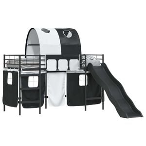 vidaXL Cama litera para ni&ntilde;os con cortinas Negro 75 x 190 cm Metal