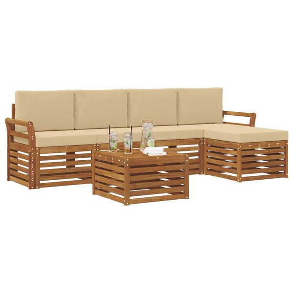 vidaXL Conjunto de sof&aacute;s de exterior con coj&iacute;n 6 pcs Natural y Beige