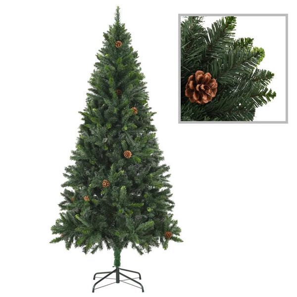 vidaXL Árbol de Navidad artificial iluminado con luces y piñas 210 cm
