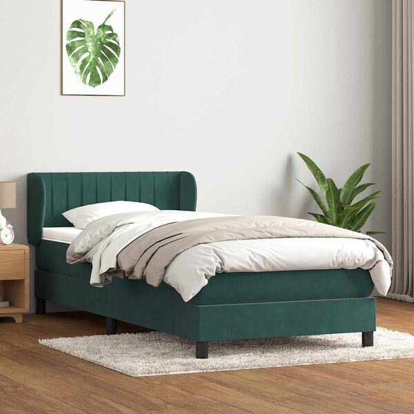 vidaXL Cama box spring con colch&oacute;n terciopelo verde oscuro 100x210 cm