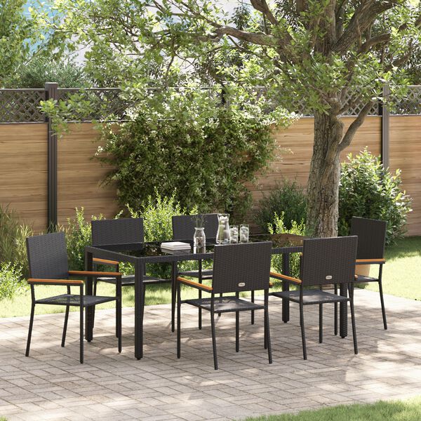 vidaXL Conjunto de Comedor de Jard&iacute;n 7 pcs Negro rat&aacute;n sint&eacute;tico