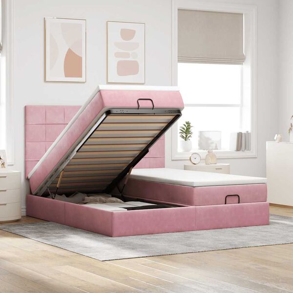 vidaXL Estructura de cama otomana colchones terciopelo rosa 160x200cm