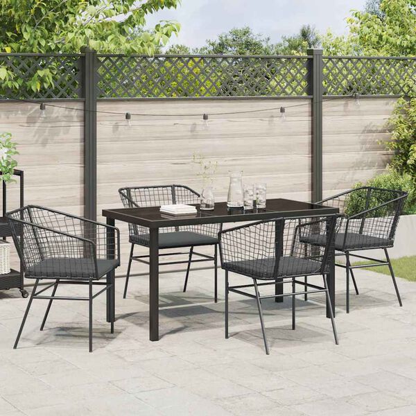 vidaXL Conjunto de Comedor de Jard&iacute;n 5 pcs Negro rat&aacute;n sint&eacute;tico