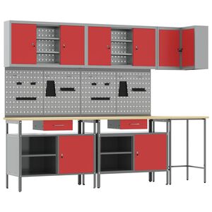 vidaXL Conjunto de armarios de trabajo con caj&oacute;n 10 pcs Rojo y Gris