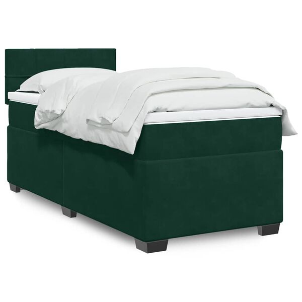 vidaXL Cama box spring con colch&oacute;n terciopelo verde oscuro 100x200 cm