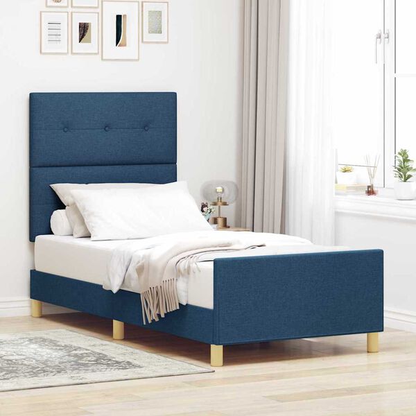vidaXL Estructura de cama con cabecera Azul 90 x 190 cm tela