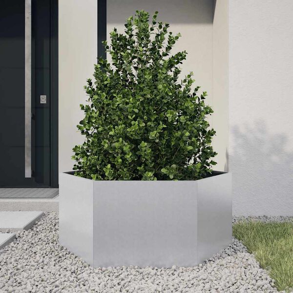 vidaXL Jardinera hexagonal acero galvanizado 104x90x45 cm