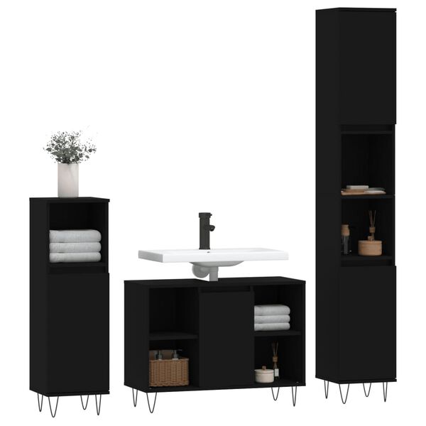 vidaXL Juego de muebles de baño 3 pzas madera contrachapada negro