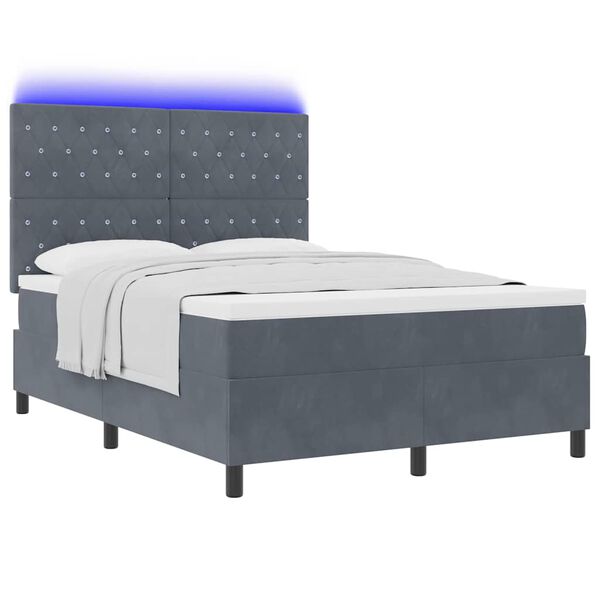 vidaXL Cama Box Spring LED con colch&oacute;n Gris oscuro 140 x 190 cm tela