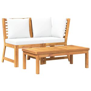 vidaXL Muebles de jard&iacute;n 3 pzas madera maciza de acacia cojines crema