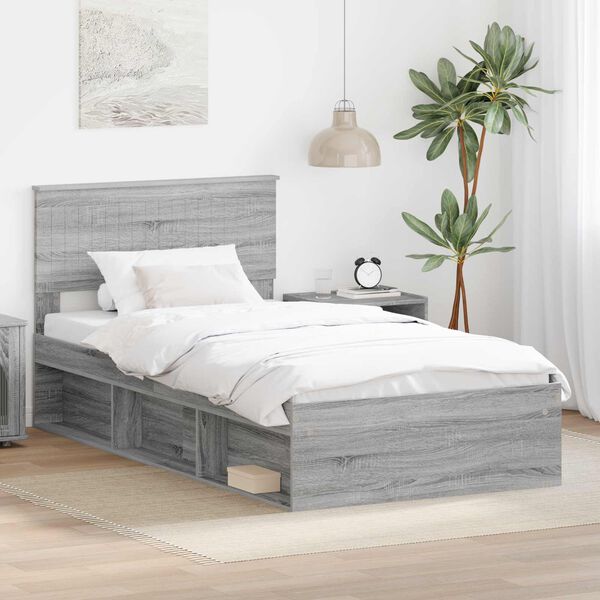vidaXL Estructura de cama con cabecera Gris Sonoma 100 x 200 cm