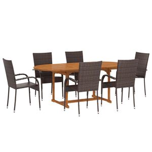 vidaXL Set de comedor de jard&iacute;n de 7 piezas rat&aacute;n sint&eacute;tico marr&oacute;n