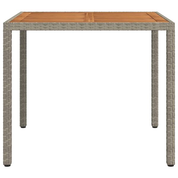vidaXL Mesa de jardín ratán PE madera acacia maciza gris 90x90x75 cm