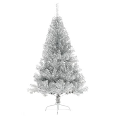 vidaXL Medio árbol de Navidad artificial con soporte PET plata 150 cm
