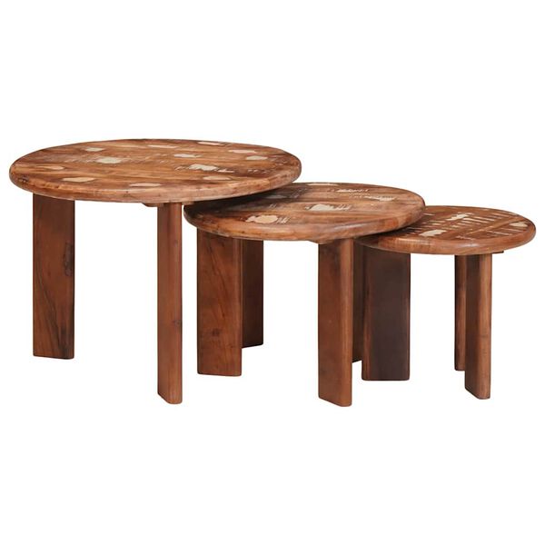 vidaXL Mesas de Caf&eacute; Nido 3 pcs Multicolor Madera reciclada maciza