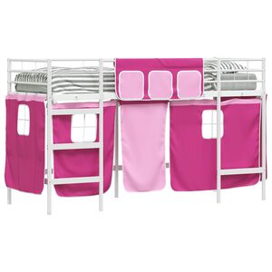 vidaXL Cama litera para ni&ntilde;os con cortinas Liso y rosa 75 x 190 cm