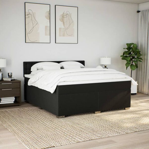 vidaXL Cama box spring con colch&oacute;n tela negro 180x200 cm