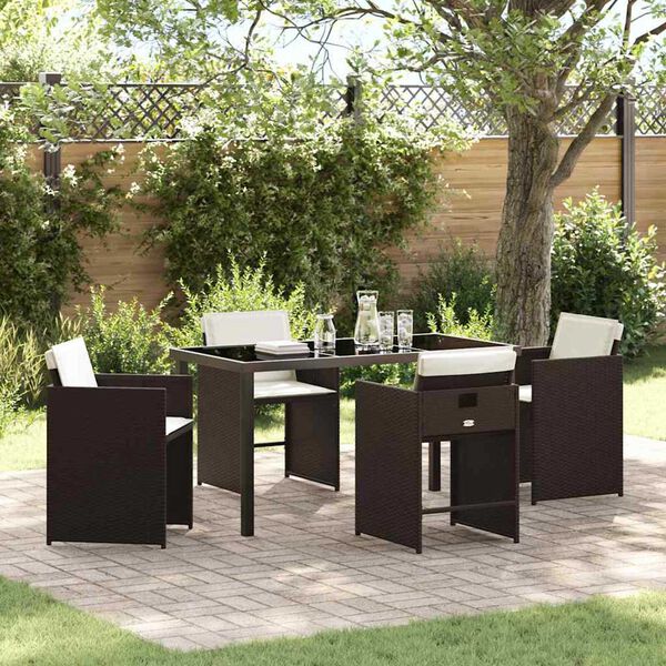 vidaXL Conjunto de Comedor de Jard&iacute;n 5 pcs Marr&oacute;n rat&aacute;n sint&eacute;tico