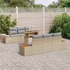 vidaXL Conjunto de sof&aacute; de jard&iacute;n 7 pcs Beige Polirat&aacute;n