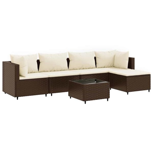 vidaXL Set muebles de jard&iacute;n 5 piezas y cojines rat&aacute;n sint&eacute;tico marr&oacute;n