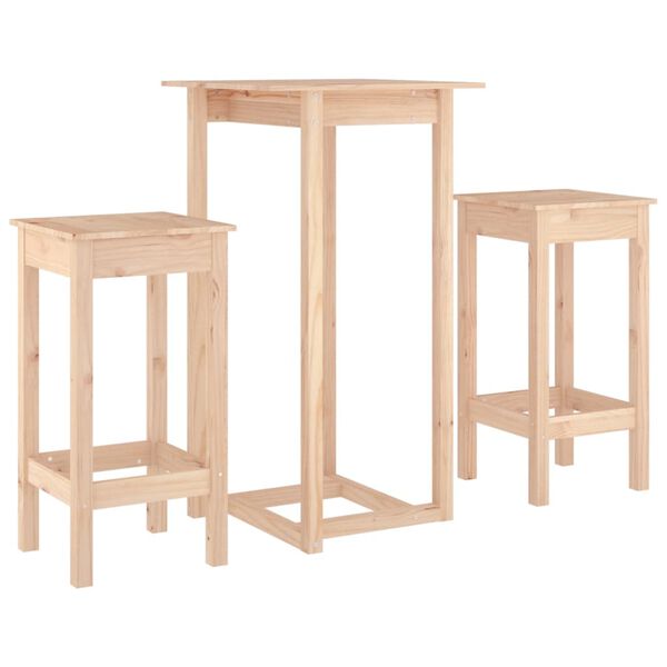 vidaXL Set de bar 3 piezas madera maciza de pino
