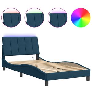 vidaXL Estructura de cama con LED sin colch&oacute;n Hanko terciopelo azul 100x200 cm