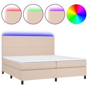 vidaXL Cama box spring colch&oacute;n LED cuero sint&eacute;tico capuchino 200x200cm