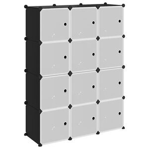 vidaXL Estanter&iacute;a de cubos con 12 compartimentos y puertas PP negro