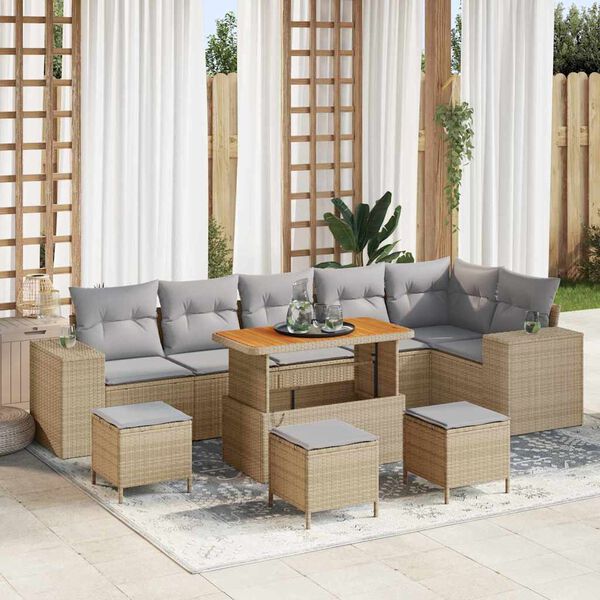 vidaXL Conjunto de sof&aacute; de jard&iacute;n con coj&iacute;n 10 pcs Beige y Gris Claro