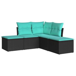 vidaXL Set de muebles de jard&iacute;n 5 pzas y cojines rat&aacute;n sint&eacute;tico negro