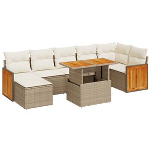 vidaXL Set sof&aacute;s jard&iacute;n y cojines 8 pzas rat&aacute;n sint&eacute;tico acacia beige