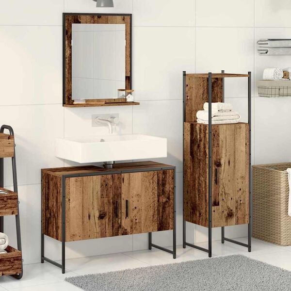 vidaXL Juego de muebles de ba&ntilde;o 3 pcs Marr&oacute;n Madera contrachapada