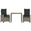 vidaXL Set comedor de jard&iacute;n 3 piezas con cojines rat&aacute;n sint&eacute;tico gris