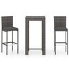 vidaXL Set muebles bar jard&iacute;n 3 piezas y cojines rat&aacute;n sint&eacute;tico gris