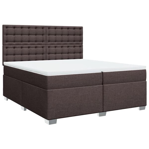 vidaXL Cama box spring con colch&oacute;n tela marr&oacute;n oscuro 200x200 cm