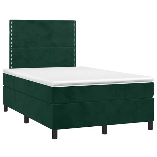 vidaXL Cama box spring colch&oacute;n y LED terciopelo verde oscuro 120x200cm