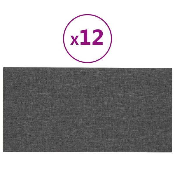 vidaXL Paneles de pared 12 uds tela gris oscuro 60x30 cm 2,16 m&sup2;
