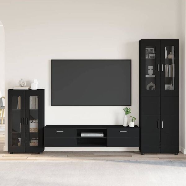 vidaXL Conjunto de mueble de TV FLORIN Negro Madera de ingenier&iacute;a