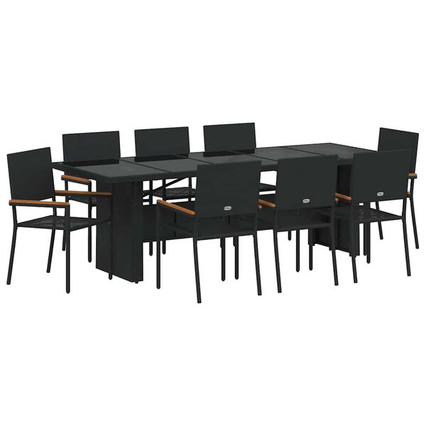 vidaXL Conjunto de Comedor de Jard&iacute;n 9 pcs Negro rat&aacute;n sint&eacute;tico