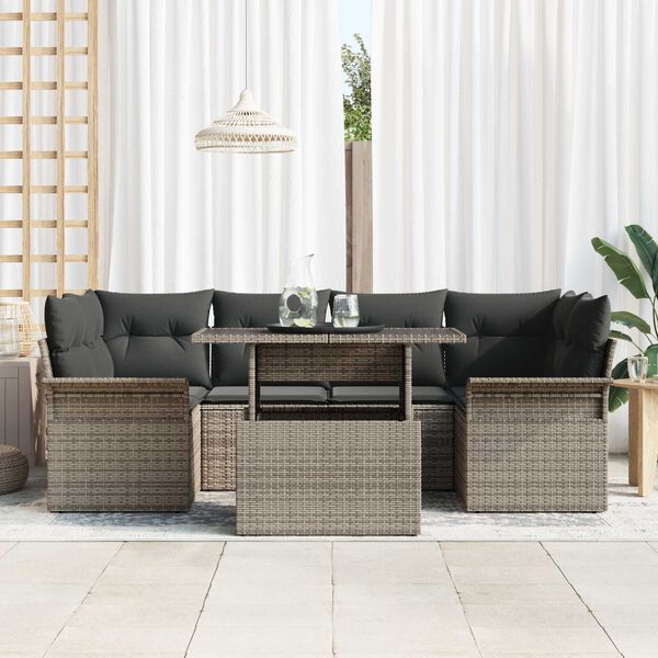 vidaXL Conjunto de sofá de jardín 7 pcs Gris Rattan de Poliéster